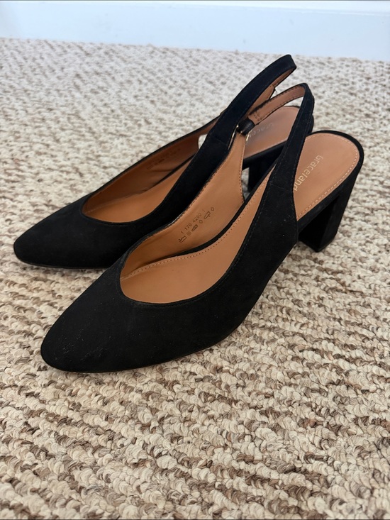 Graceland Shoes - Classic Black Suede Slingback Block Heels